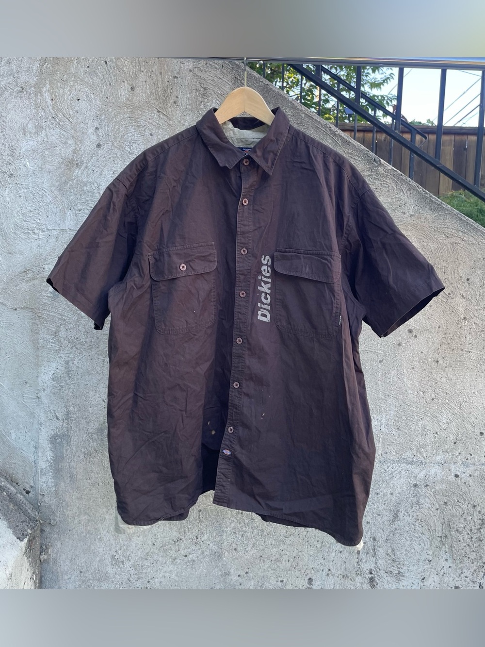 Brown Dickies skater work button up shirt 2XL